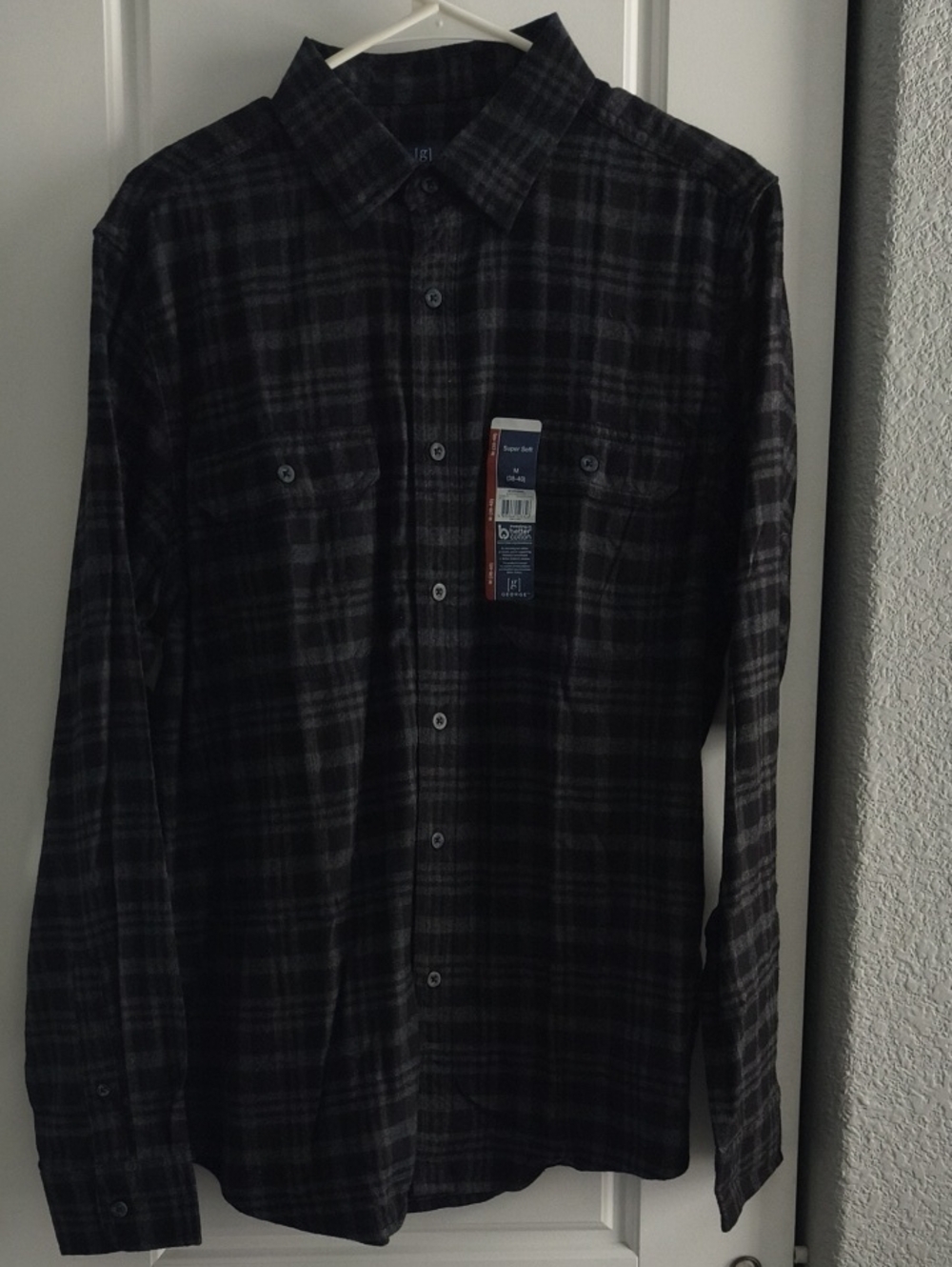 George Black and Gray Plaid Long-Sleeve Button-Down Shirt